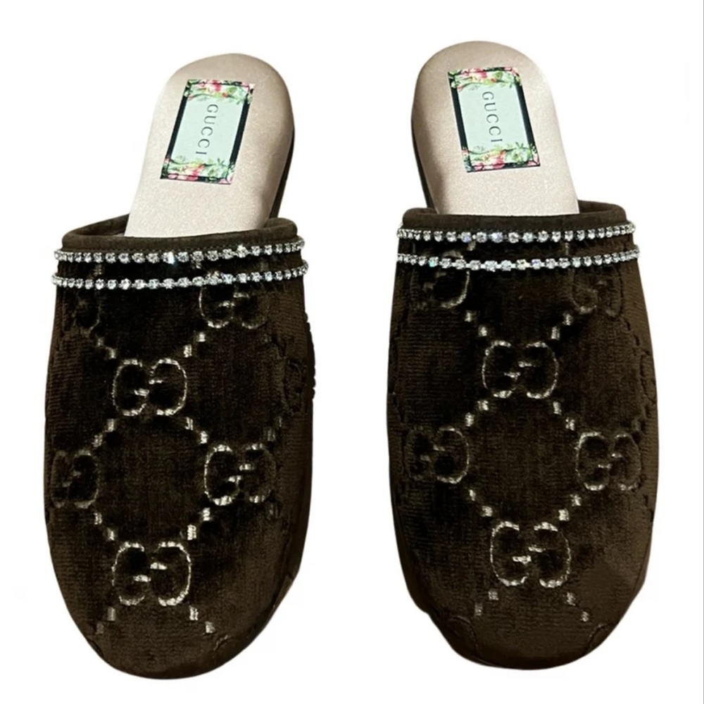 Gucci Dark Brown Sandals with Crystalline Detailing, Gorgeous, Like New